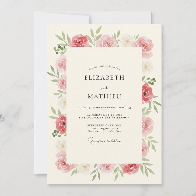 Rose Pink Botanical Romance Wedding Invitation (Front)