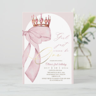 Rose Pink Bow 1st Birthday Invitation