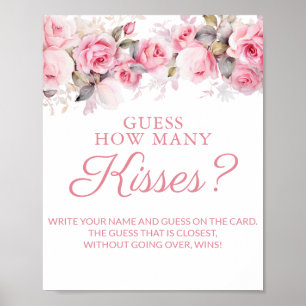 Rose Pink Bridal Shower Guess Kisses Game Poster