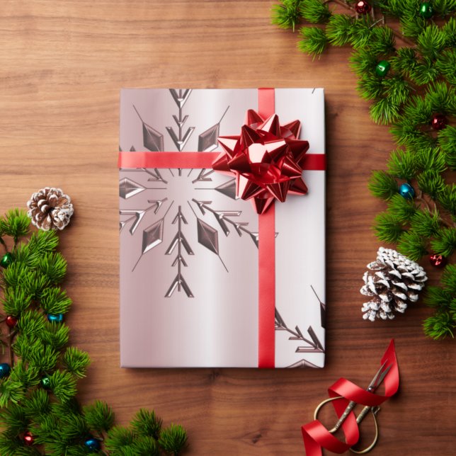 Rose Pink Christmas Snowflakes Wrapping Paper (Creator Uploaded)