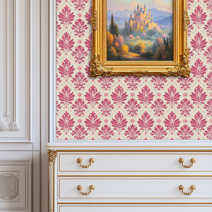 Rose Pink Damask Princesscore Wallpaper