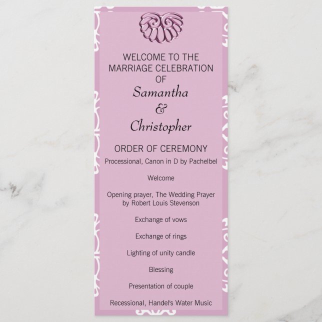 Rose Pink Damask Wedding Program Programme (Front)