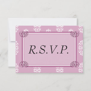 Rose Pink Damask Wedding RSVP Card