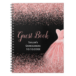 Rose Pink Dress Faux Glitter Quinceanera guest Notebook