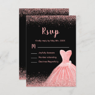 Rose Pink Dress Faux Glitter Sweet 16 Birthday RSVP Card