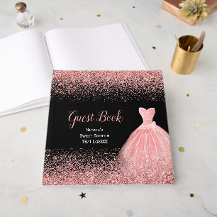Rose Pink Dress Faux Glitter Sweet 16 Guest Book