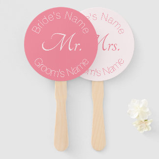 Rose Pink Elegant Bride and Groom Mr. Mrs. Wedding Hand Fan
