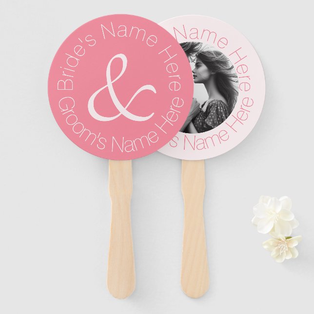 Rose Pink Elegant Bride and Groom Photo Wedding Hand Fan (Front and Back)