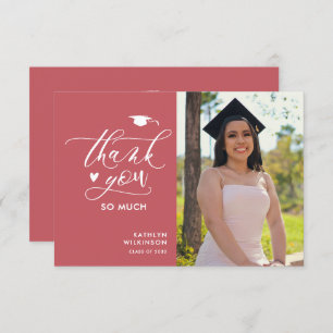 Rose Pink Elegant Script Photo Simple Graduation Thank You Card