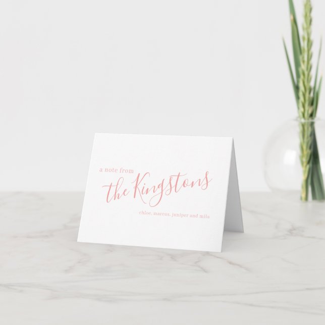 Rose Pink Family Name Script Folded Note Card (Front)