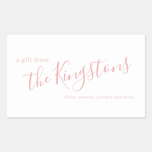Rose Pink Family Name Script Rectangular Sticker (Front)
