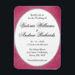 Rose Pink flexible Magnet Wedding Invitation.<br><div class="desc">Wedding Invitation,  Flexible magnet.
Rose Pink Wedding Invitation Stationary with a beautiful pink rose design. 
Pink background with subtle roses. An oval space in the middle for all your personalised details.
This is a lovely Clean,  Elegant Design for the modern Wedding.
Also available as an Instant Download.</div>