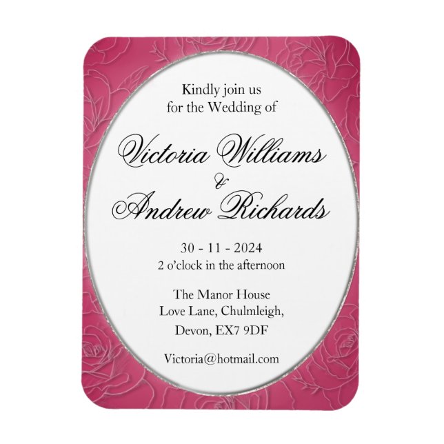 Rose Pink flexible Magnet Wedding Invitation. (Vertical)