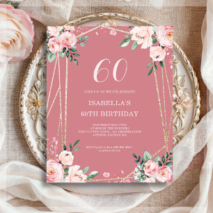 Rose   Pink Floral 60th Budget Birthday Invitation