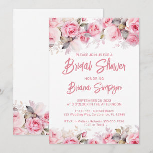 Rose Pink Floral Bridal Shower  Invitation