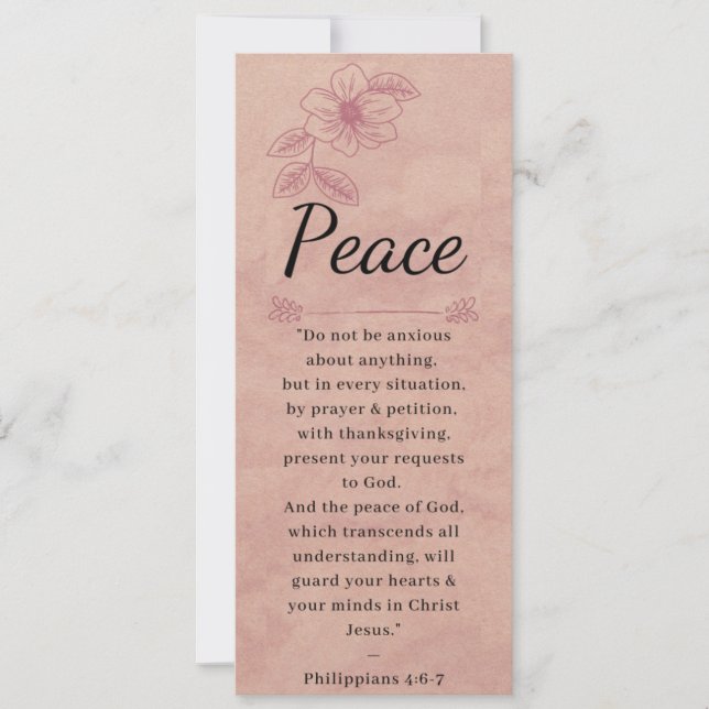 Rose Pink Floral Elegant Bible - Peace - Bookmark (Front)