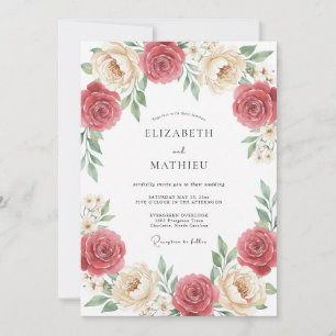 Rose Pink Floral Flourish Wedding Invitation
