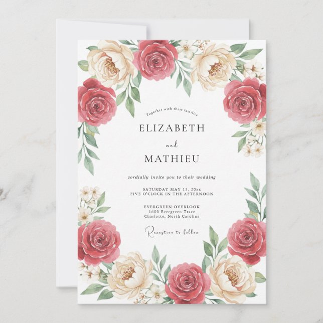Rose Pink Floral Flourish Wedding Invitation (Front)