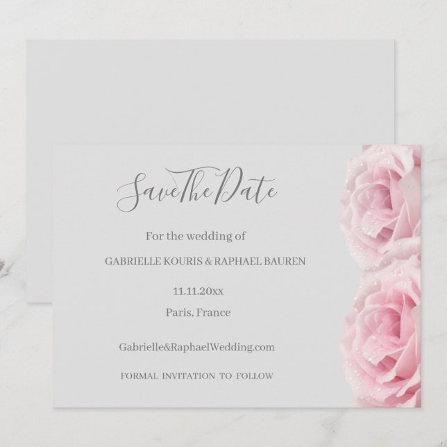 Rose Pink Flower Grey Floral Save The Date Wedding Invitation (Front/Back)