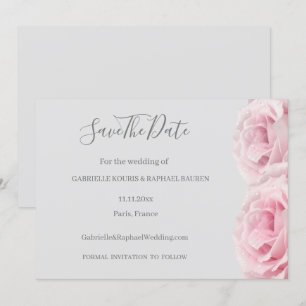 Rose Pink Flower Grey Floral Save The Date Wedding Invitation