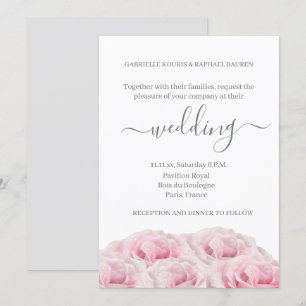 Rose Pink Flower White Grey Elegant Floral Wedding Invitation