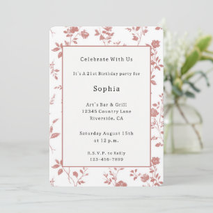 Rose Pink Flowers Birthday Invitation