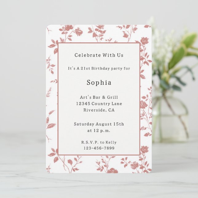Rose Pink Flowers Birthday   Invitation (Standing Front)