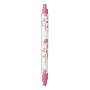 Rose Pink Flowers Black Ink Pen
