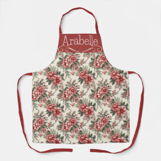 Rose Pink Flowers with Green Leaves Apron