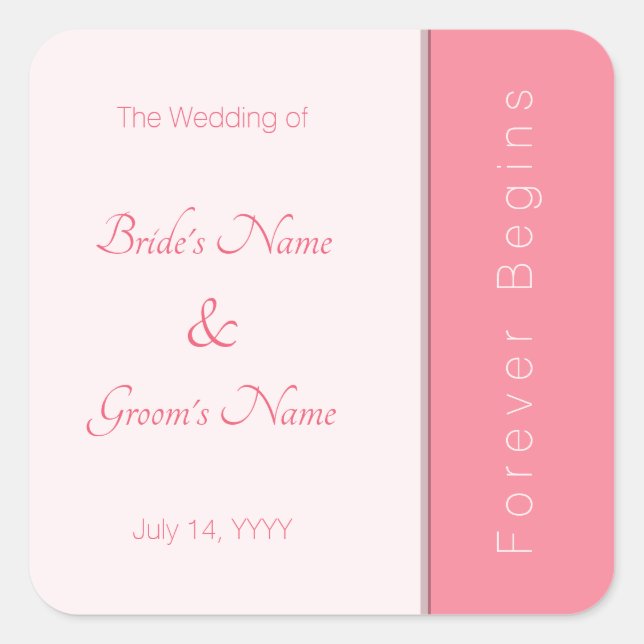 Rose Pink Forever Begins Elegant Modern Wedding  Square Sticker (Front)