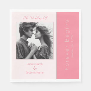 Rose Pink Forever Begins Elegant Photo Wedding Napkin