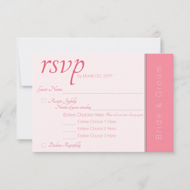 Rose Pink Forever Begins Simply Elegant Wedding  RSVP Card (Front)