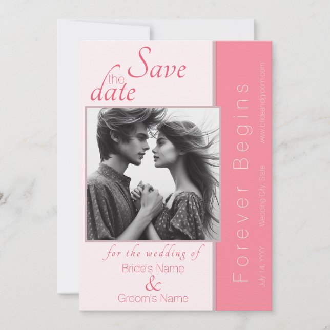 Rose Pink Forever Begins Wedding Save the Date Invitation (Front)