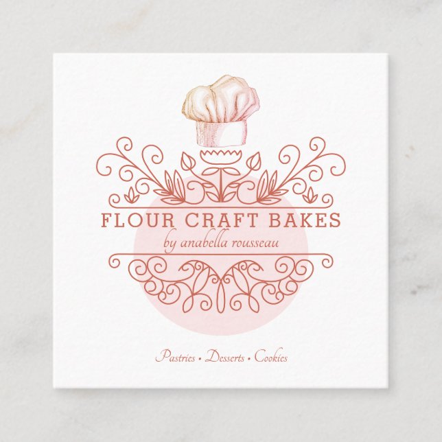 Rose Pink Frame Bakery Baker's Logo Business Card (Front)