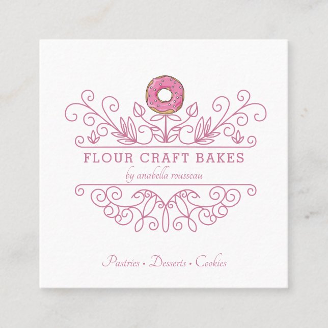 Rose Pink Frame Bakery Baker's Logo Business Card (Front)