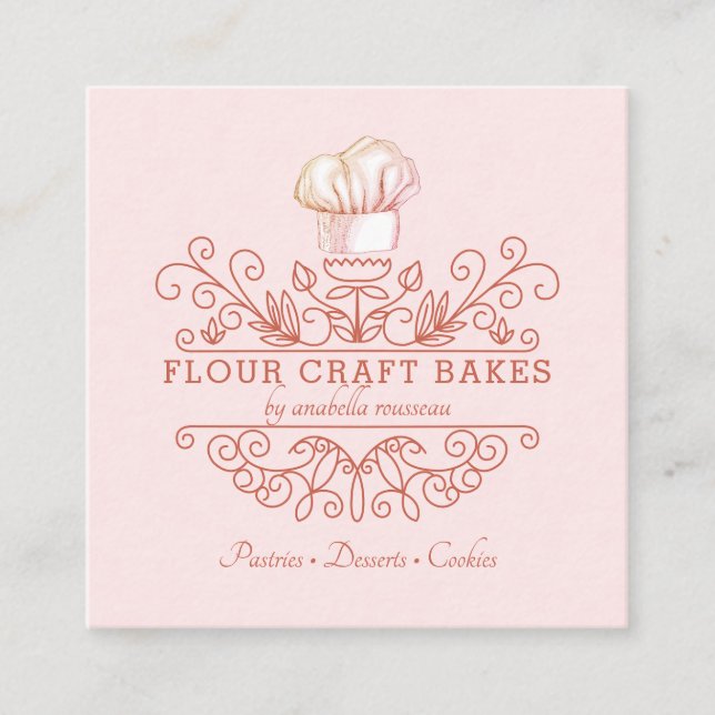 Rose Pink Frame Bakery Baker's Logo Business Card (Front)