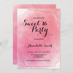 Rose pink frame watercolor sweet 16 invitation