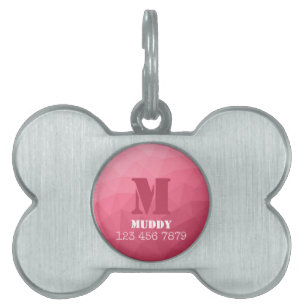 Rose pink geometric mesh pattern custom Monogram Pet ID Tag