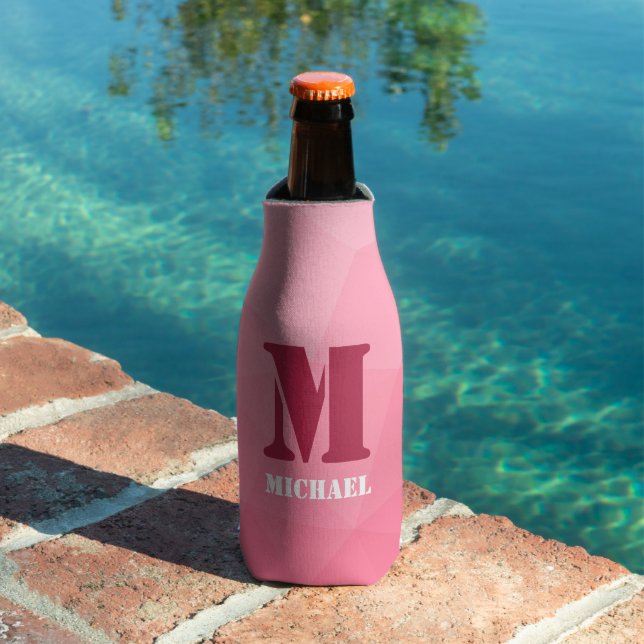 Rose pink geometric mesh pattern Monogram Bottle Cooler (In Situ Pool)