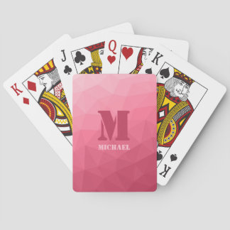Rose pink geometric mesh pattern Monogram Playing Cards
