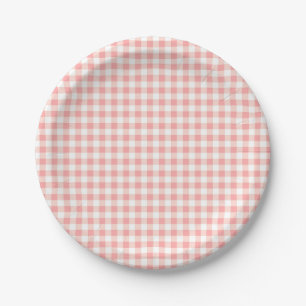Rose Pink Gingham Check Plaid / Small Chequerboard Paper Plate