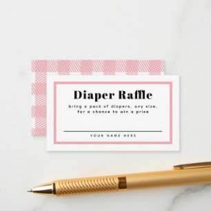 Rose Pink Gingham Plaid Baby Shower Diaper Raffle Enclosure Card