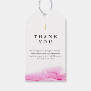 Rose Pink Girl Baptism Christening Thank You Gift Tags