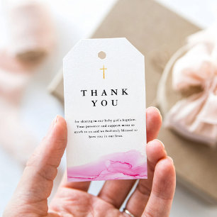 Rose Pink Girl Baptism Christening Thank You Gift Tags