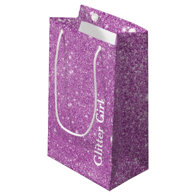 Rose Pink Girly Glitter Girl Show Your Sparkle Small Gift Bag (Front Angled)