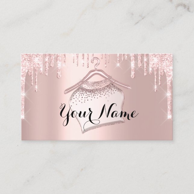 Rose Pink Glitter Cloth Closet Hanger Boutique QR  Business Card (Front)