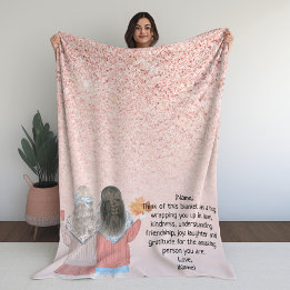 Rose Pink Glitter Effect Two Girls Letter Note Fleece Blanket