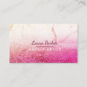 Rose Pink Glitter Faux Marble Makeup Artist Girly Business Card