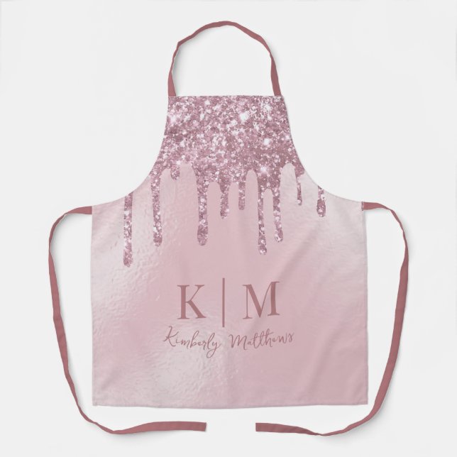 Rose Pink Glitter Monogram Initials Apron (Front)