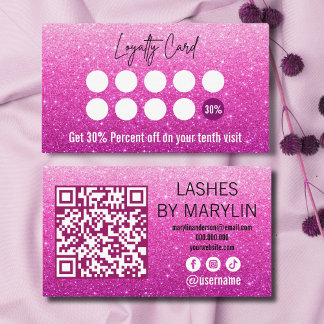 Rose Pink Glitter Ombre Lash Technician Loyalty Card